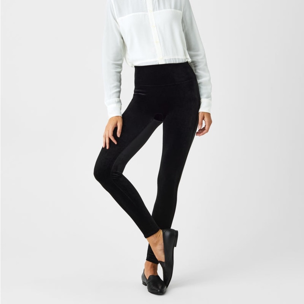 SPANX Velvet Black Stretch Leggings 2070 Shape Technology Dressy Women’s Size M
